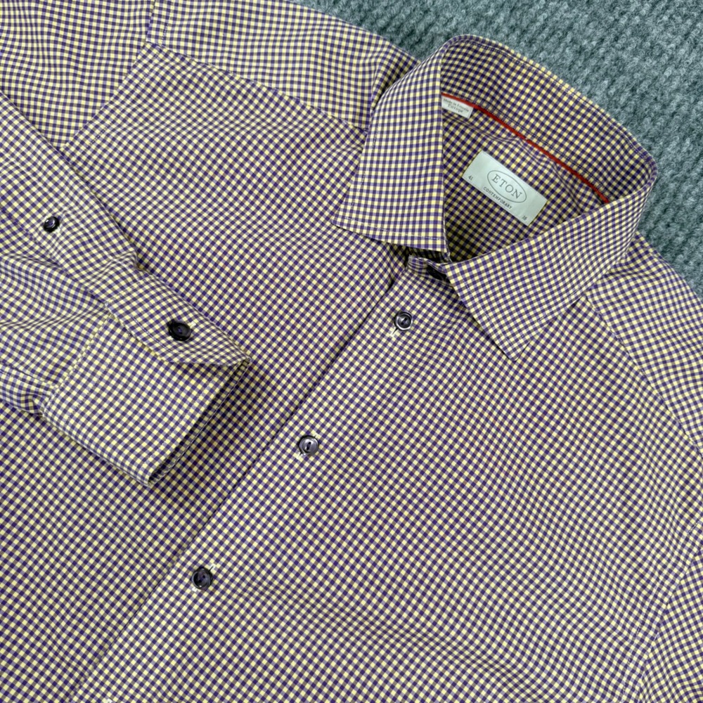 Eton Contemporary Fit Dress Shirt Purple Yellow Gingham Check Mens 16 41 L